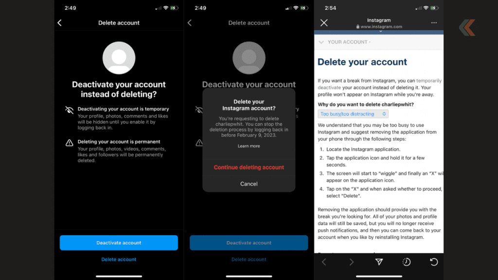 Deactivate or Delete Instagram Account